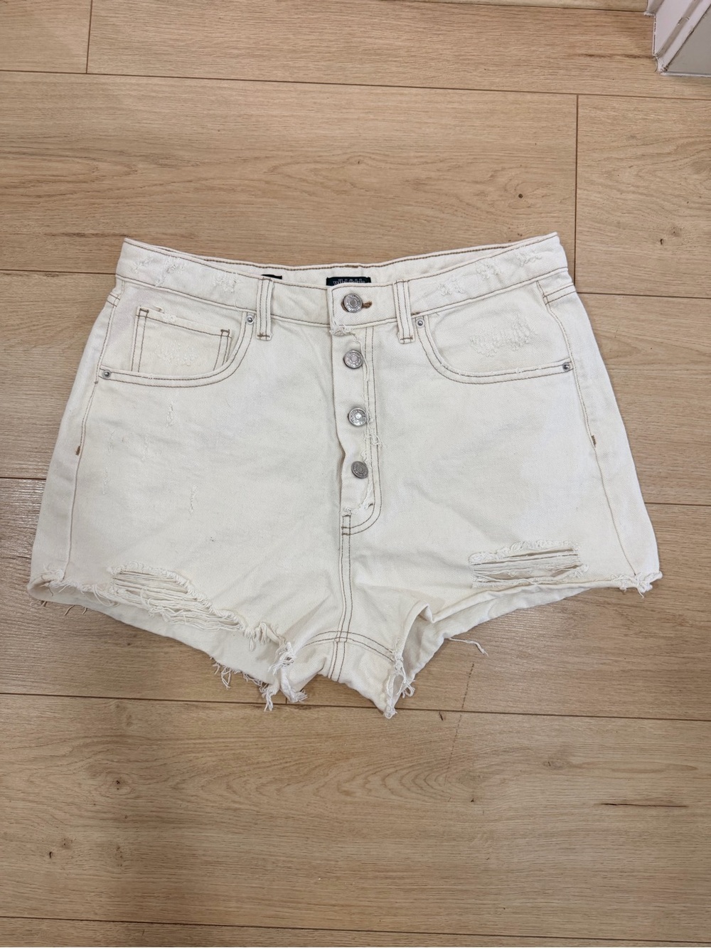 wild fable White Button-Fly Distressed Denim Shorts